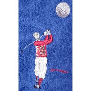 Vintage Scottish Isle Bernette Cotton XL Novelty Golf Crewneck Pullover‎ Sweater
